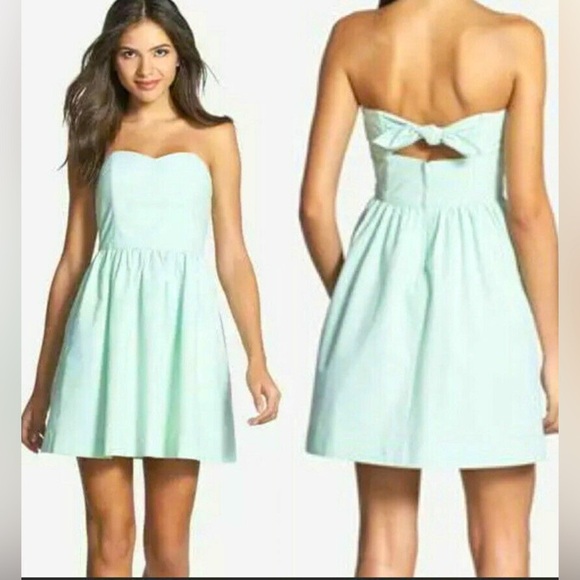 LILY PULITIZER Seersucker Strapless Green/White Dress Summer - Picture 1 of 7